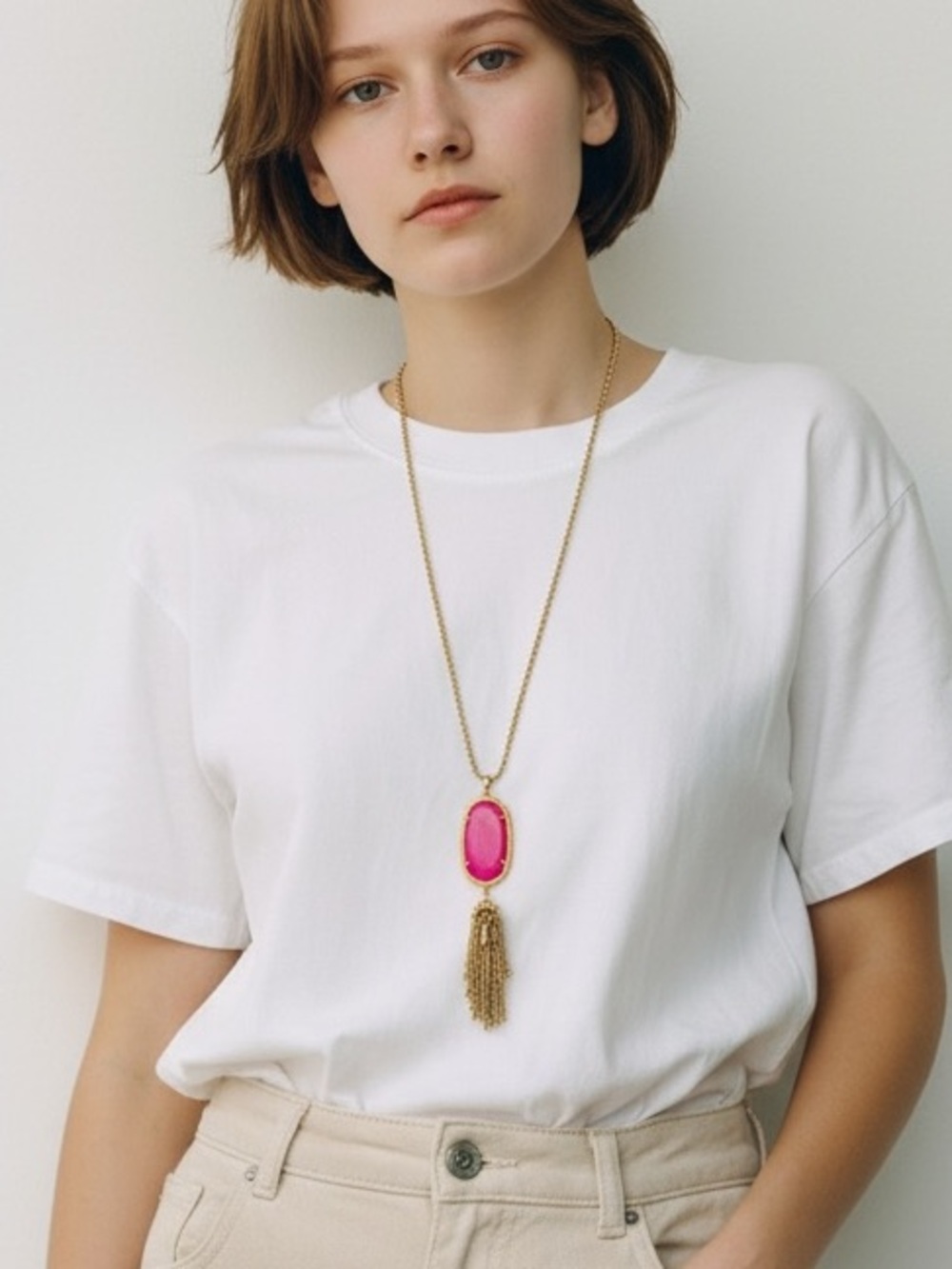 Kendra Scott Rayne Necklace in Hot Pink with Gold Tassel